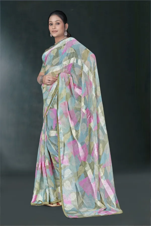 Floral_Print_Chiffon_Saree_With_Golden_Border