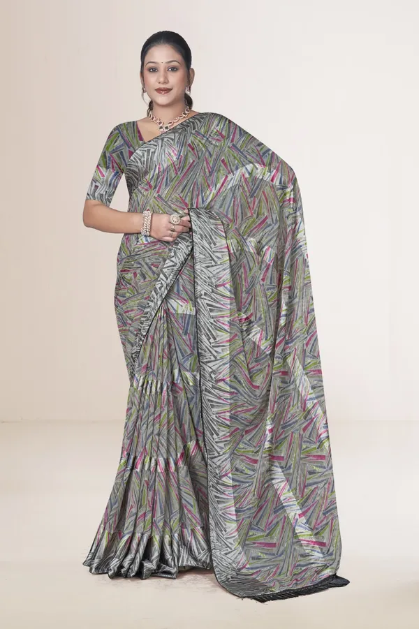 Multicolor_Abstract_Print_Saree_With_Black_Border_And_Tassel_Detail