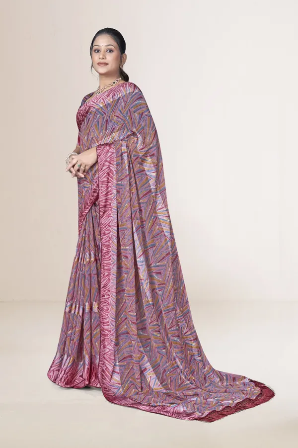 Pink_And_Purple_Geometric_Print_Saree_With_Border