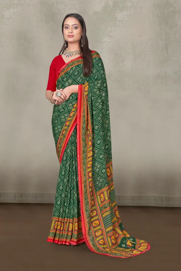 Traditional_Green_Bandhani_Saree_With_Red_Border