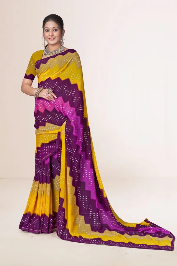 Yellow_And_Purple_Bandhani_Tie_Dye_Saree_With_Border