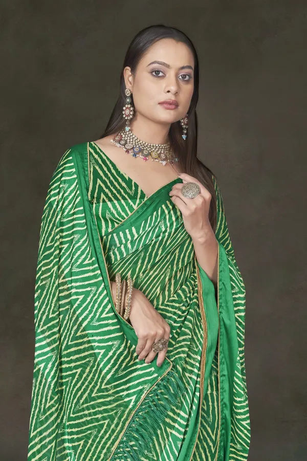 Green_Leheriya_Bandhani_Print_Saree_With_Satin_Border