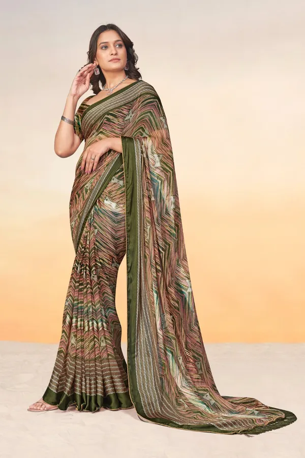 Multicolor_Chevron_Print_Linen_Blend_Saree_With_Tassels_And_Border