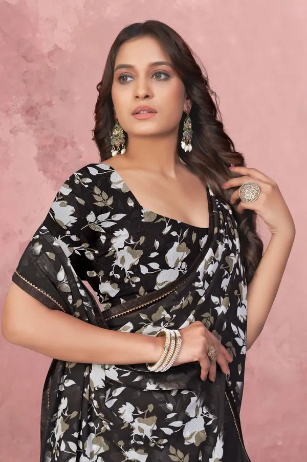 Black_Floral_Printed_Saree_With_Matching_Blouse