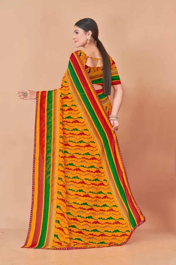 Yellow_Bandhani_Print_Saree_With_Green_And_Red_Border