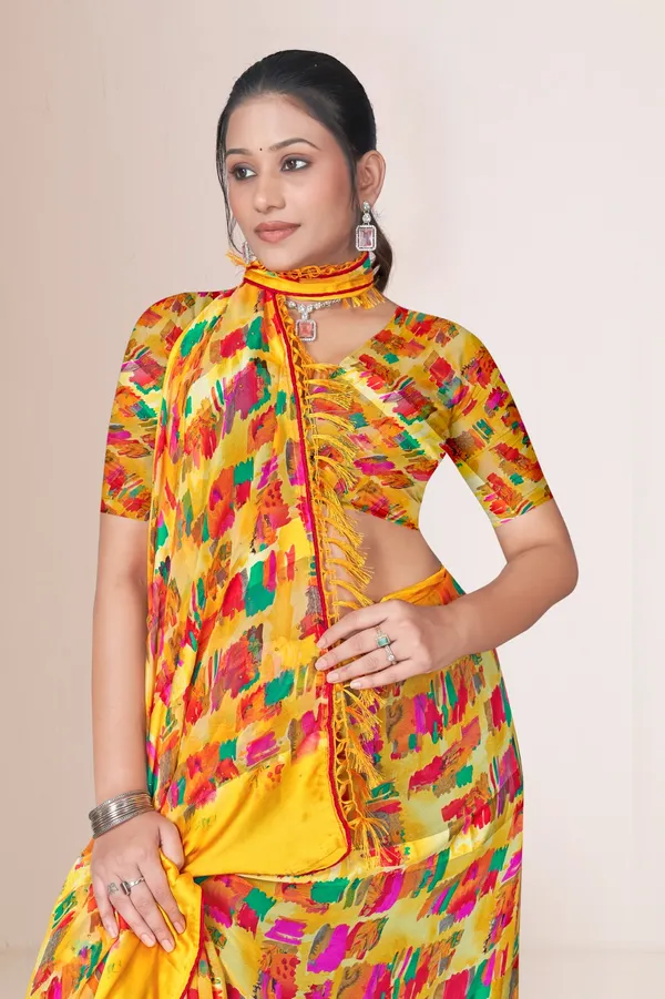 Yellow_Printed_Silk_Saree_With_Multicolor_Floral_Pattern