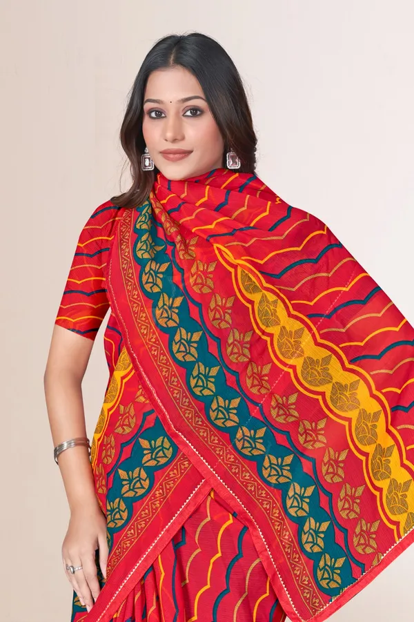 Vibrant_Red_Leheriya_Print_Saree_With_Multicolor_Border