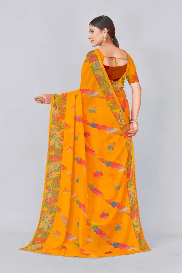 Vibrant_Yellow_Floral_Georgette_Saree_With_Contrast_Blouse