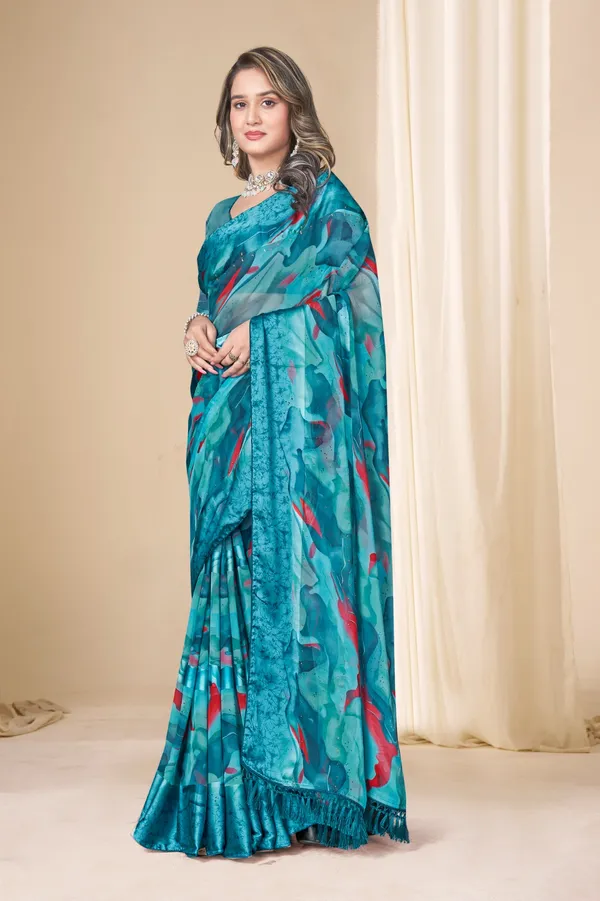 Turquoise_Abstract_Print_Saree_With_Tassel_Border