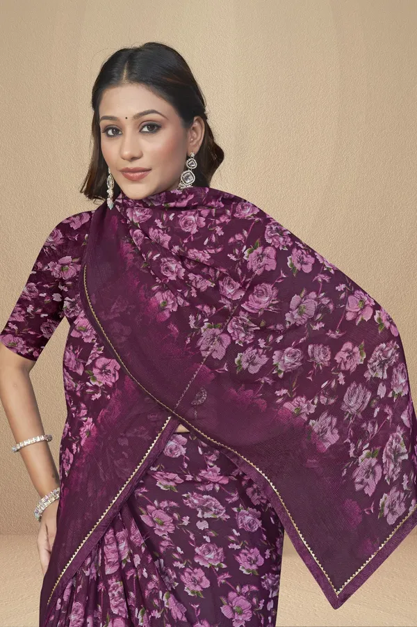 Purple_Floral_Print_Georgette_Saree_With_Lace_Border