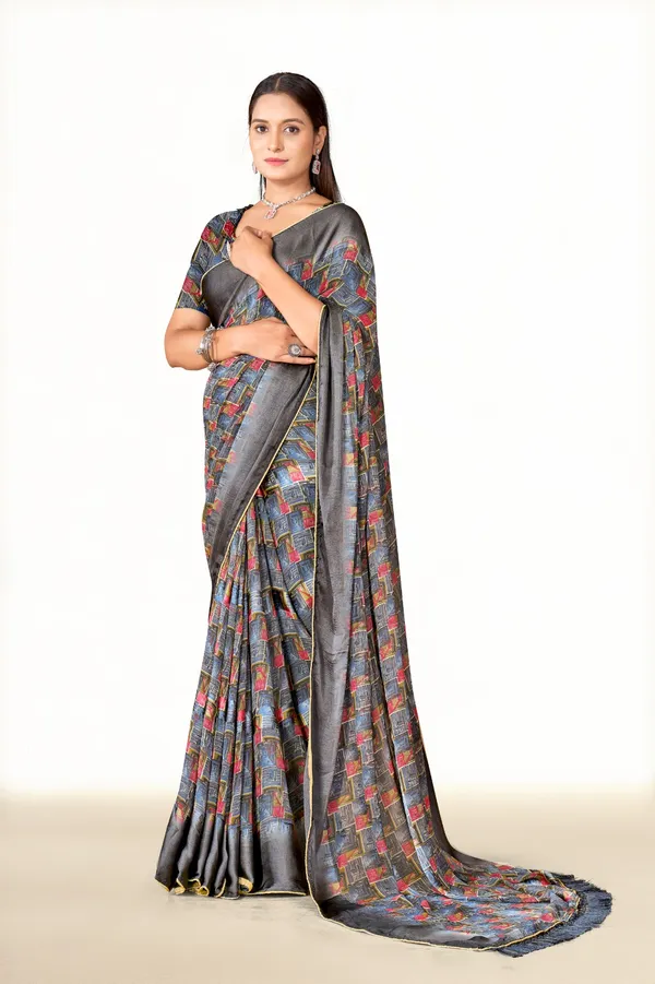 Grey_Printed_Silk_Saree_With_Colorful_Geometric_Pattern_And_Border