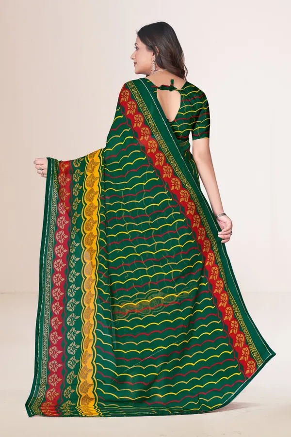 Traditional_Green_Bandhani_Print_Saree_With_Multicolor_Border