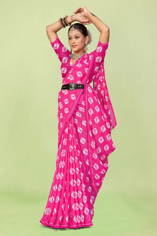 Pink_Bandhani_Print_Saree_With_Belt