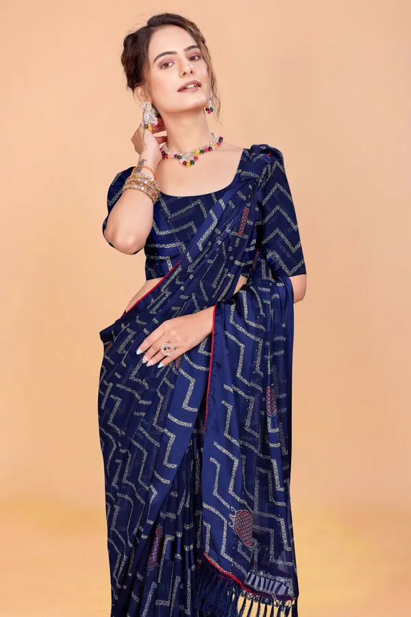 Navy_Blue_Ethnic_Bandhani_Print_Saree_With_Blouse