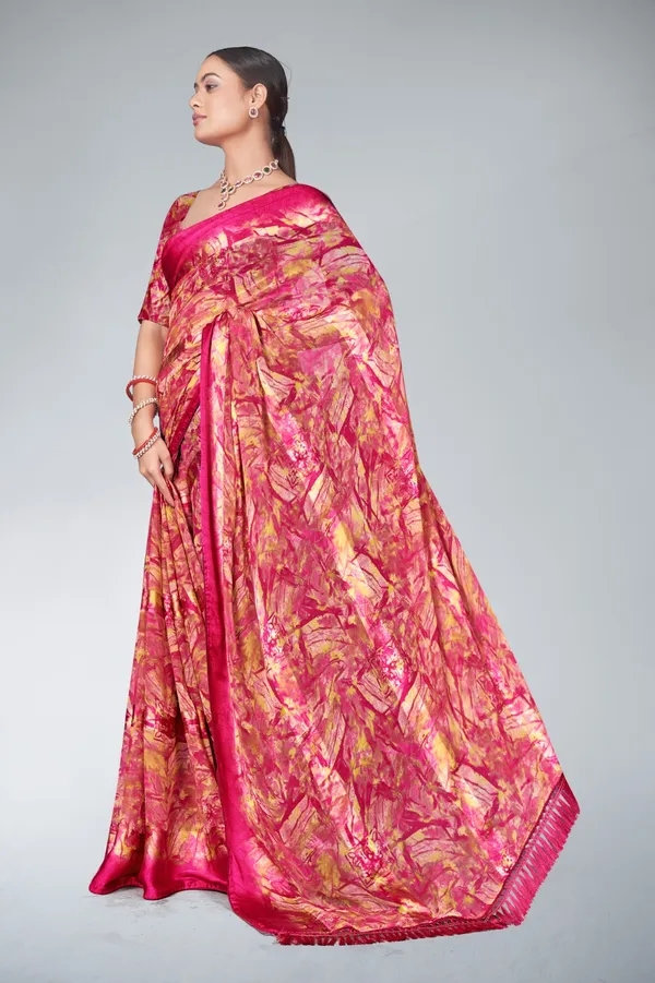 Pink_And_Gold_Printed_Silk_Saree_With_Matching_Blouse