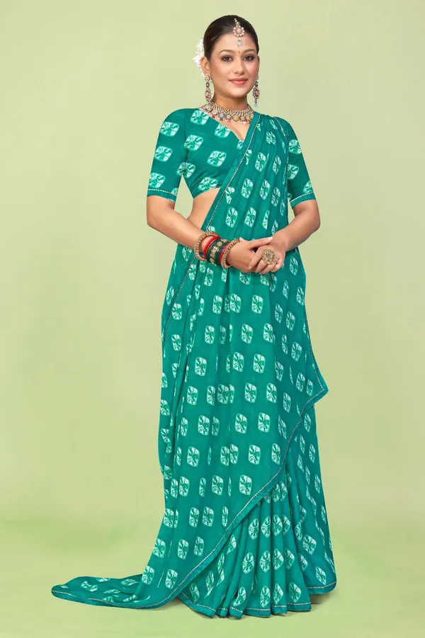 Teal_Green_Bandhani_Print_Saree_With_Blouse