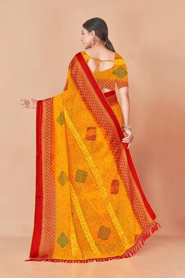 Yellow_Bandhani_Print_Saree_With_Red_Border