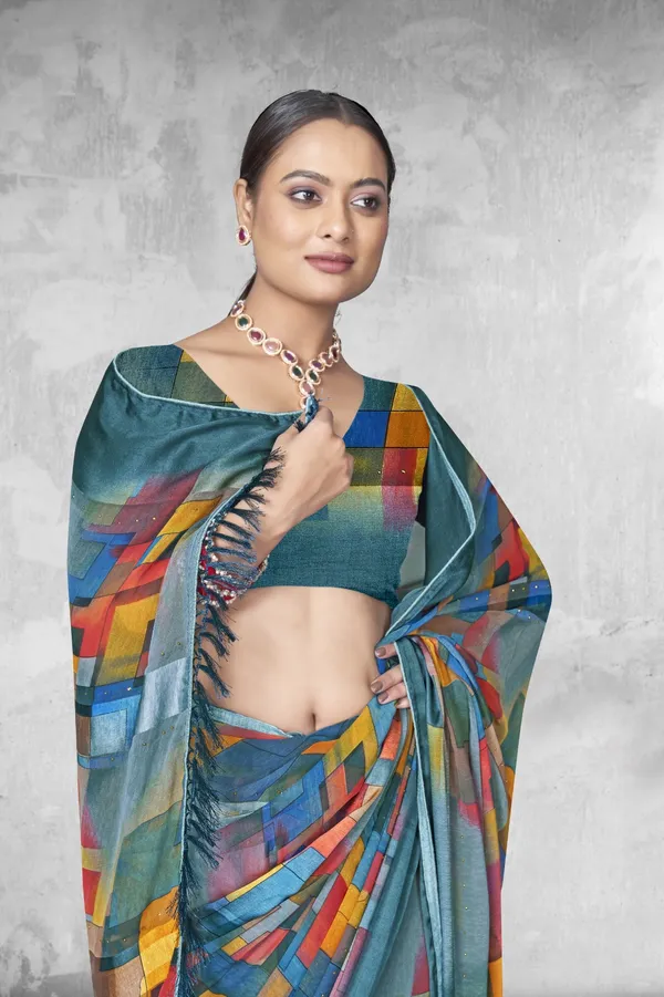 Multicolor_Geometric_Print_Saree_With_Matching_Blouse