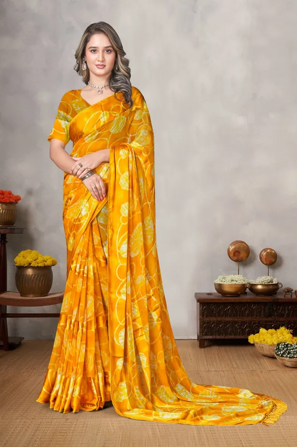 Yellow_Floral_Printed_Silk_Saree_With_Blouse