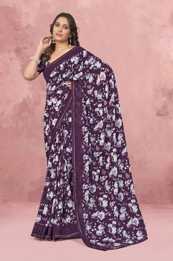 Purple_Floral_Printed_Saree_With_Matching_Blouse