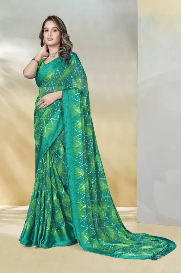 Green_Bandhani_Print_Saree_With_Sequin_Work