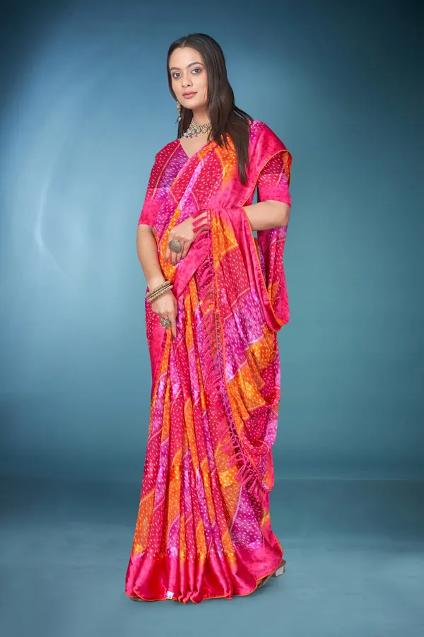 Multicolor_Bandhani_Silk_Saree_With_Tassels_-_Pink_Orange_Purple