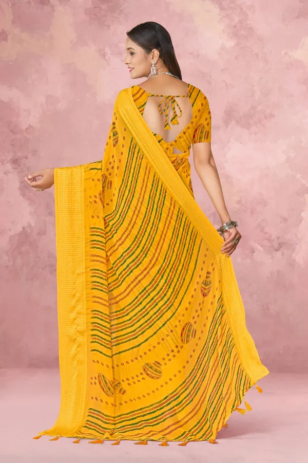 Yellow_Bandhani_Print_Saree_With_Green_Leheriya_Stripes_And_Traditional_Motifs