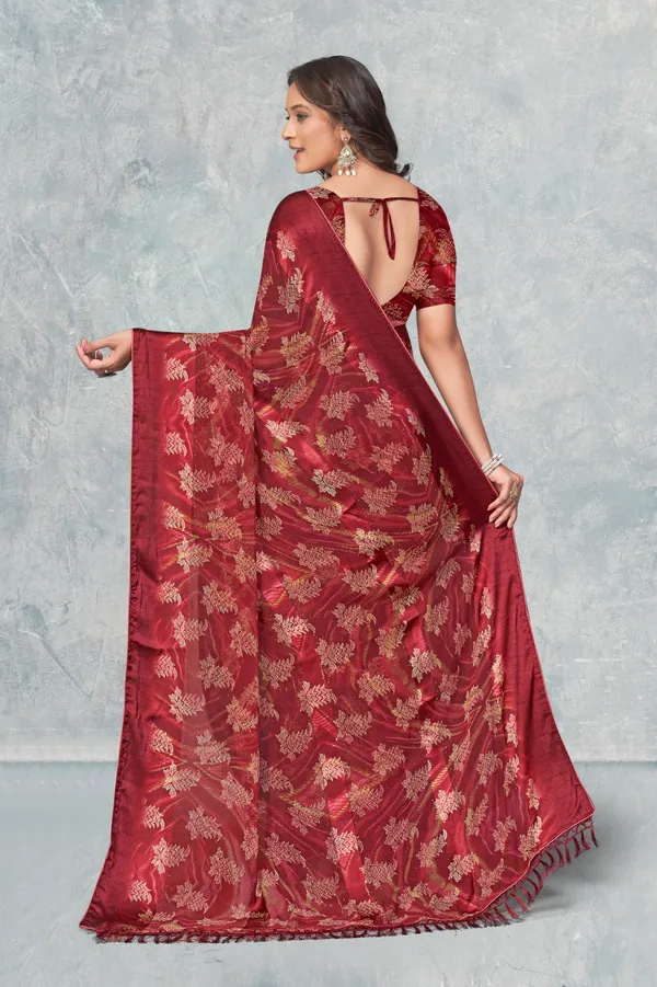 Maroon_Floral_Jacquard_Silk_Saree_With_Blouse