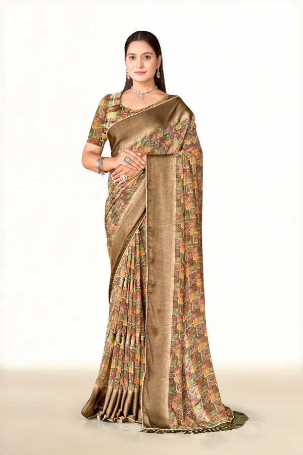 Elegant_Golden_Brown_Printed_Silk_Saree_With_Woven_Border_And_Blouse_Piece