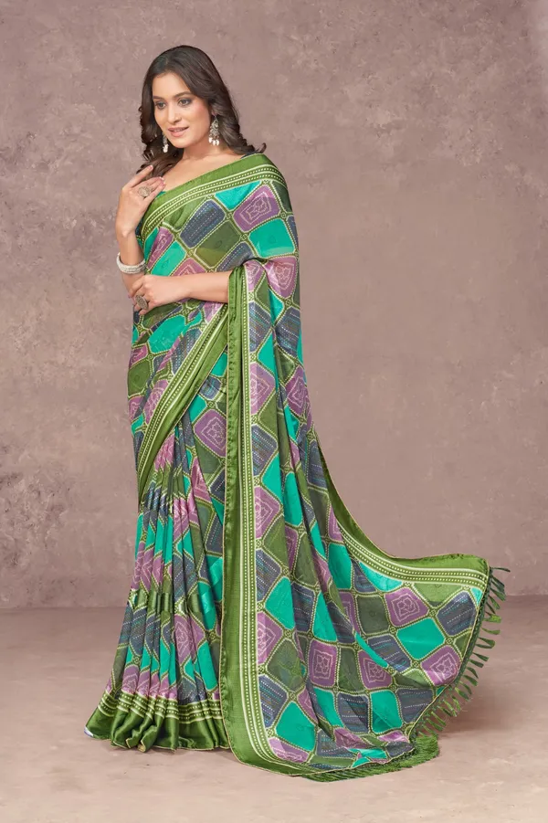 Green_Geometric_Print_Saree_With_Blouse