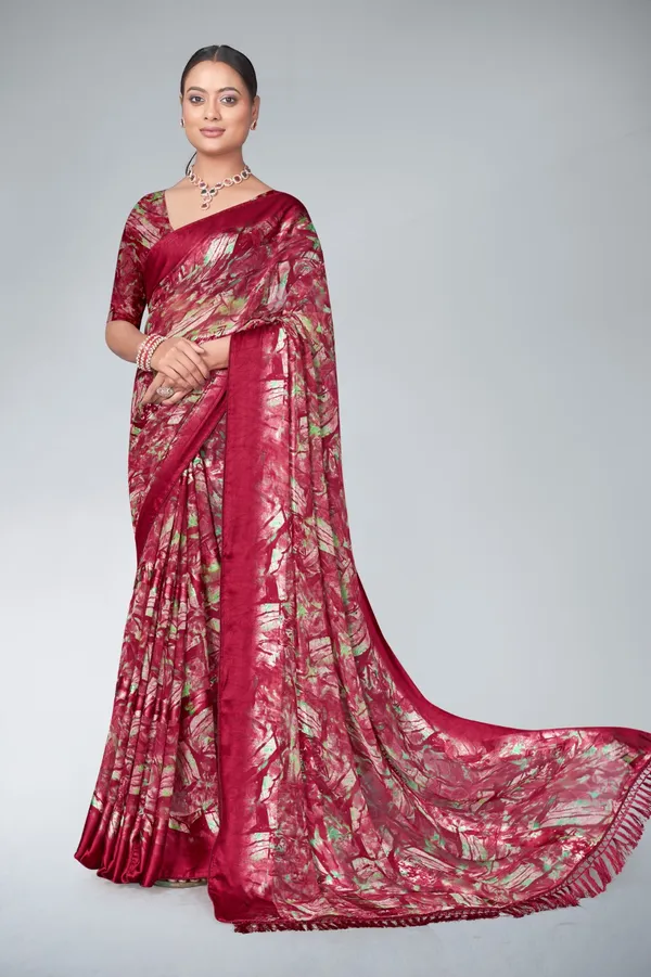 Red_Floral_Print_Saree_With_Blouse_Piece