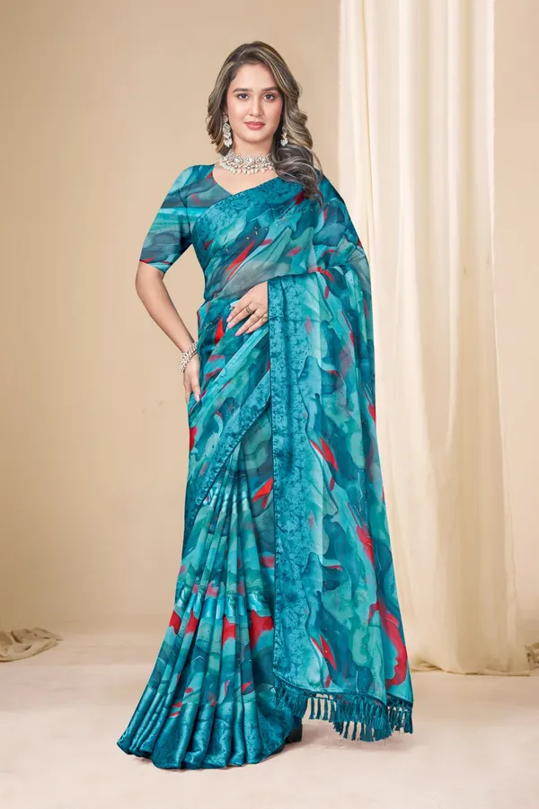 Turquoise_Abstract_Print_Saree_With_Tassel_Border