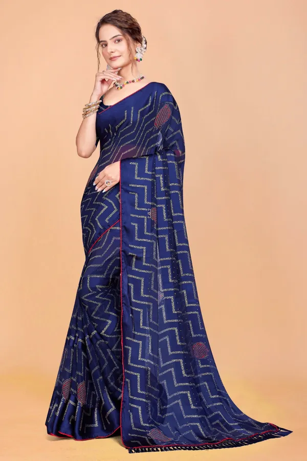 Navy_Blue_Ethnic_Bandhani_Print_Saree_With_Blouse