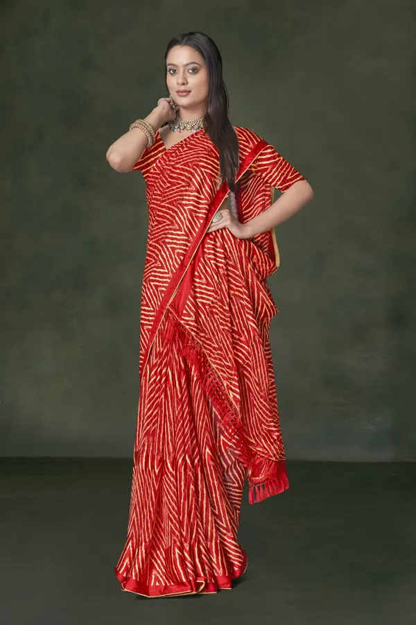 Red_And_Beige_Leheriya_Print_Georgette_Saree