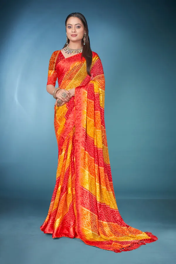 Vibrant_Bandhani_Silk_Saree_In_Red,_Orange,_And_Yellow_With_Matching_Blouse