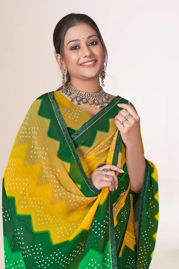 Traditional_Bandhani_Tie_Dye_Saree_In_Green_And_Yellow
