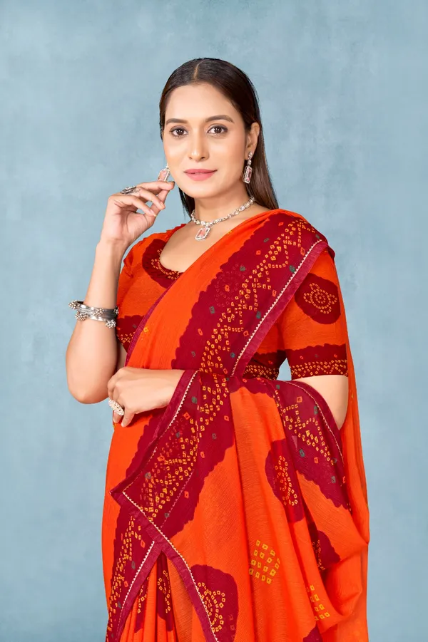 Orange_Bandhani_Print_Saree_With_Maroon_Border