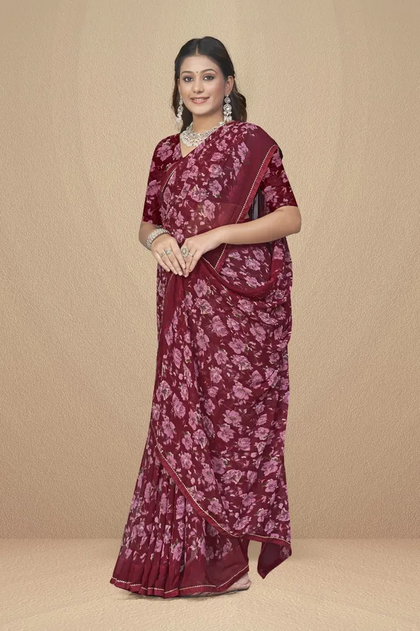 Maroon_Floral_Print_Georgette_Saree_With_Blouse