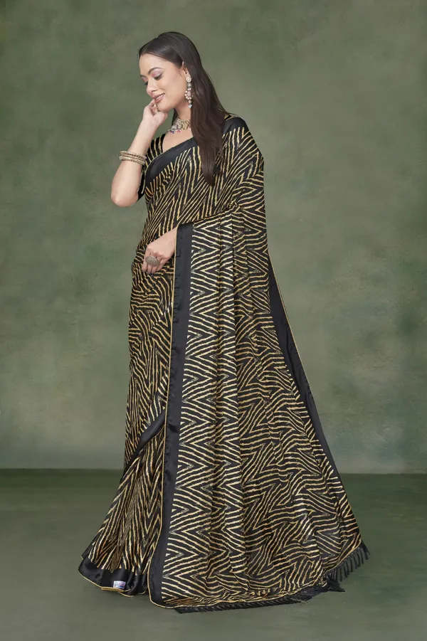 Black_And_Gold_Printed_Saree_With_Matching_Blouse