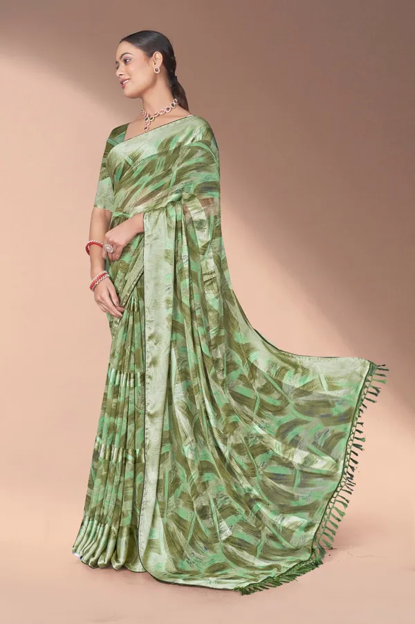 Green_Tropical_Print_Satin_Silk_Saree_With_Blouse