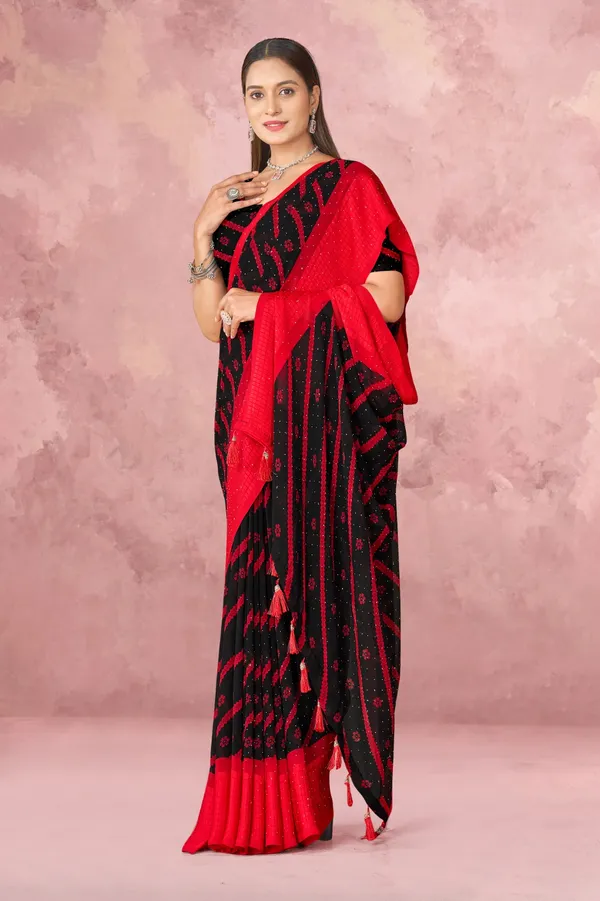 Red_And_Black_Sequin_Embellished_Saree_With_Matching_Blouse