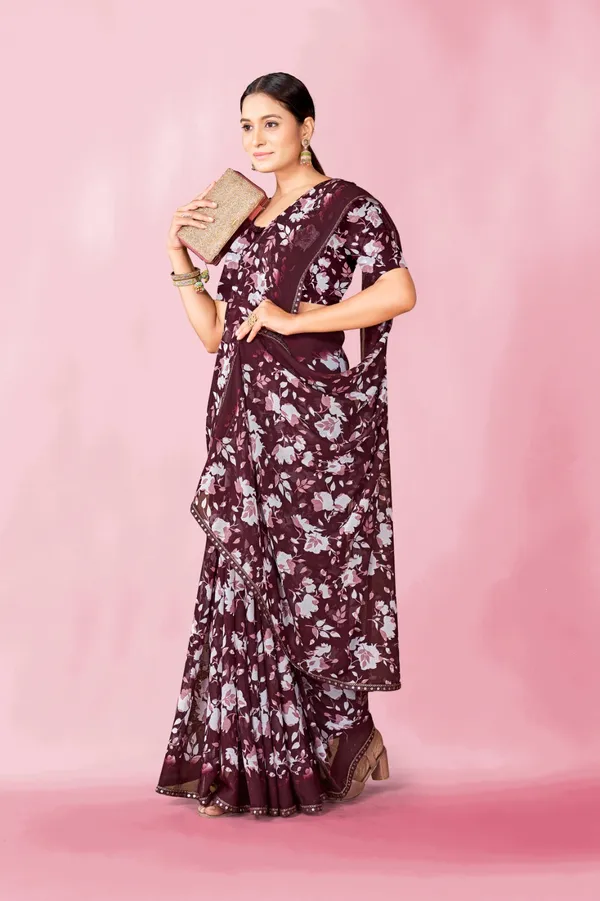Maroon_Floral_Printed_Saree_With_Blouse
