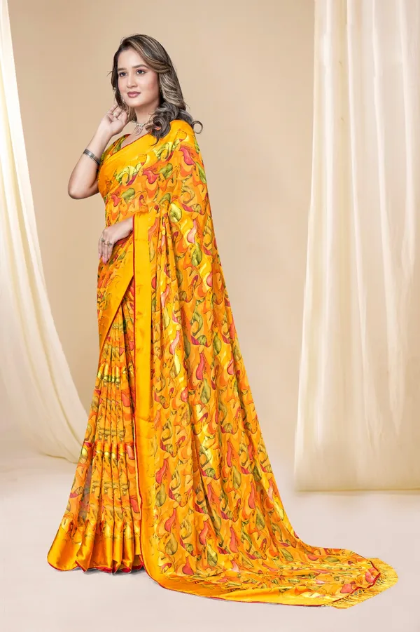 Yellow_Printed_Saree_With_Blouse