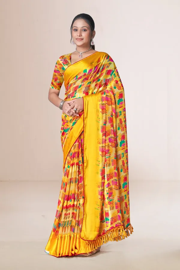 Yellow_Printed_Silk_Saree_With_Multicolor_Floral_Pattern