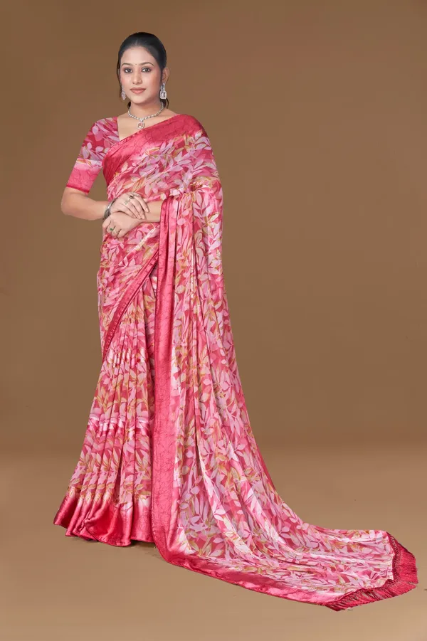 Pink_Floral_Print_Banarasi_Silk_Saree_With_Zari_Border