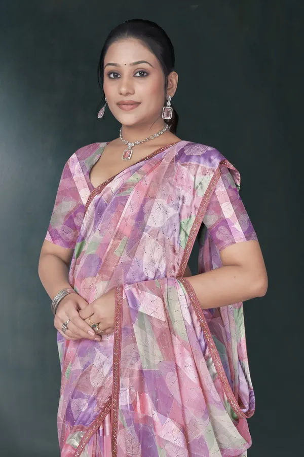 Pink_And_Purple_Floral_Print_Saree_With_Blouse