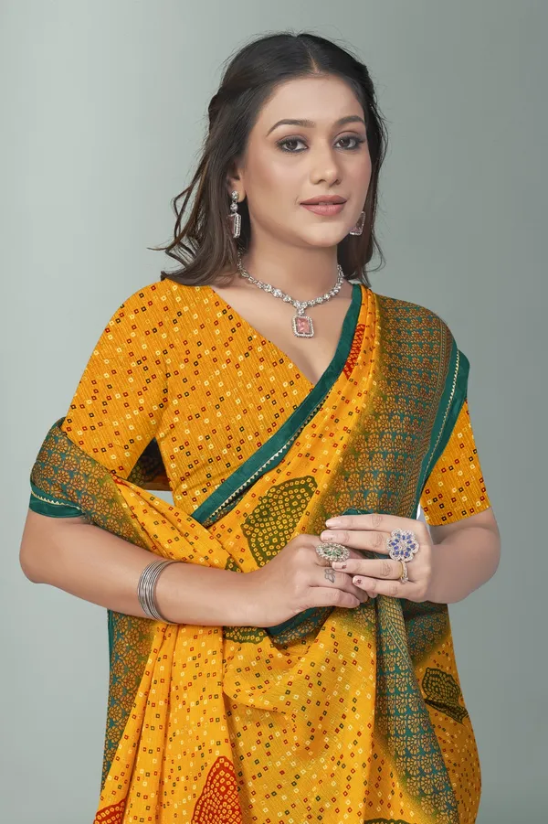 Yellow_Bandhani_Saree_With_Green_Border