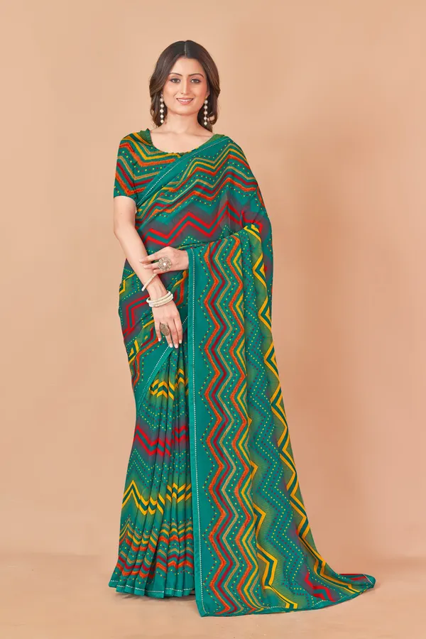 Green_Zigzag_Pattern_Georgette_Saree_With_Blouse_Piece
