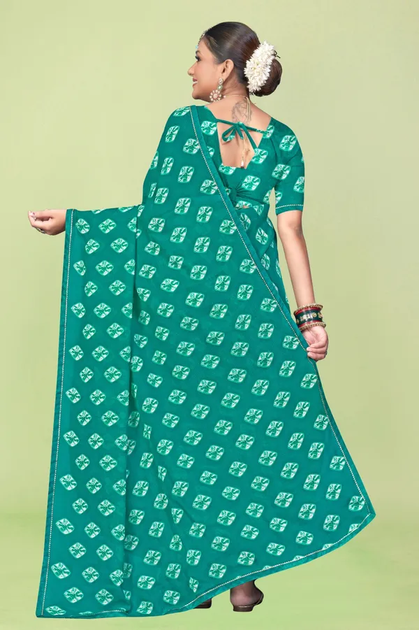 Teal_Green_Bandhani_Print_Saree_With_Blouse