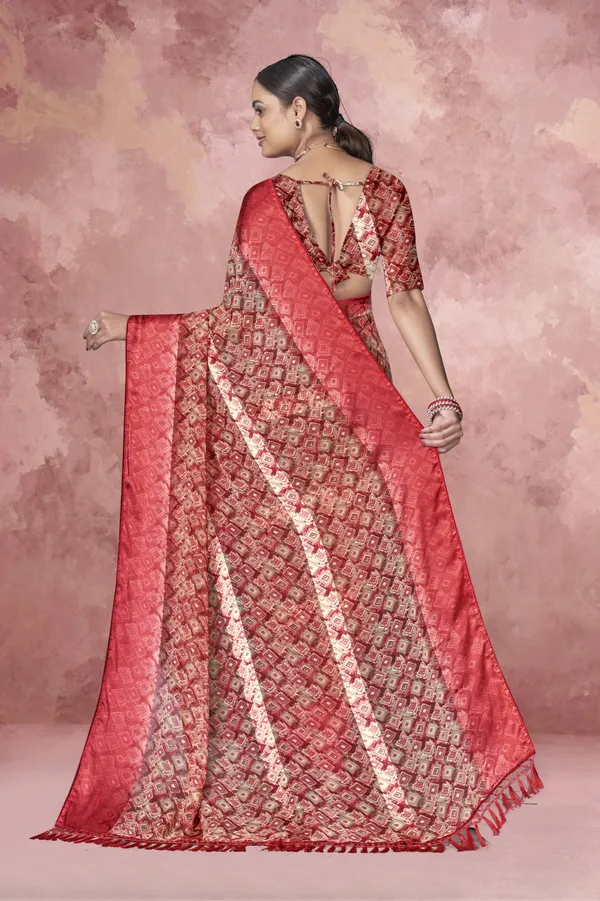 Red_Banarasi_Silk_Saree_With_Golden_Zari_Work_And_Matching_Blouse